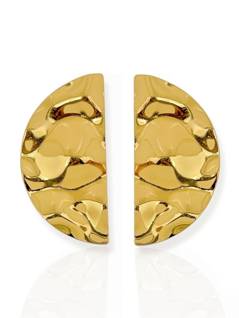 Brinco Folheado a Ouro 18k e Prata Meio Circulo Martelado