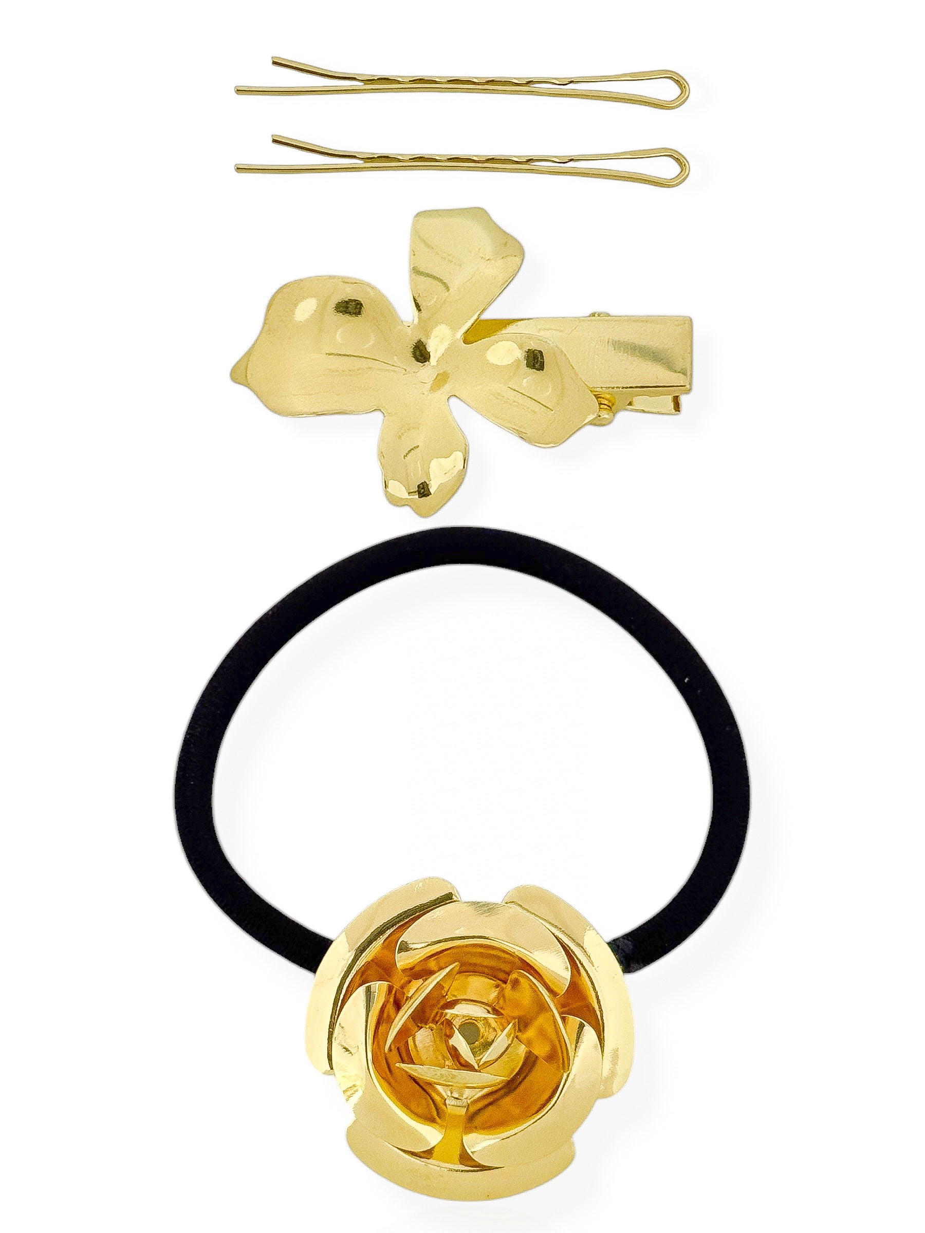 Kit Presilha Ouro 18k e Prata Com Botton e Flor
