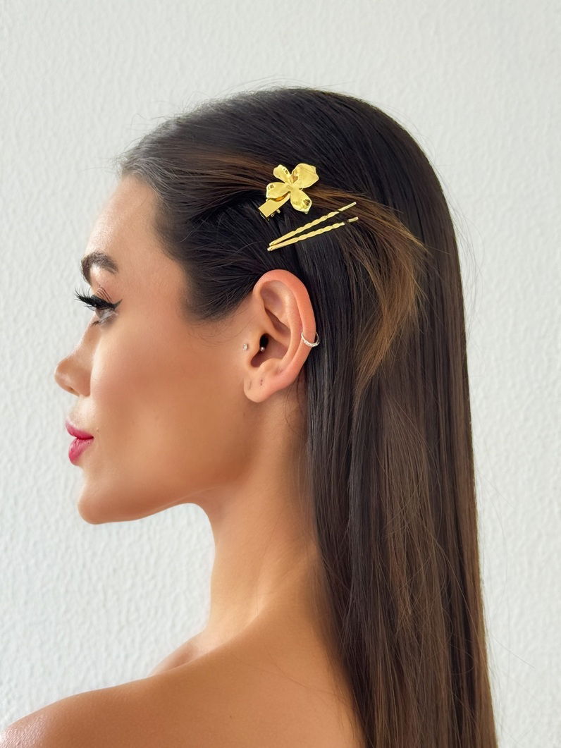 Kit Presilha Ouro 18k e Prata Com Botton e Flor