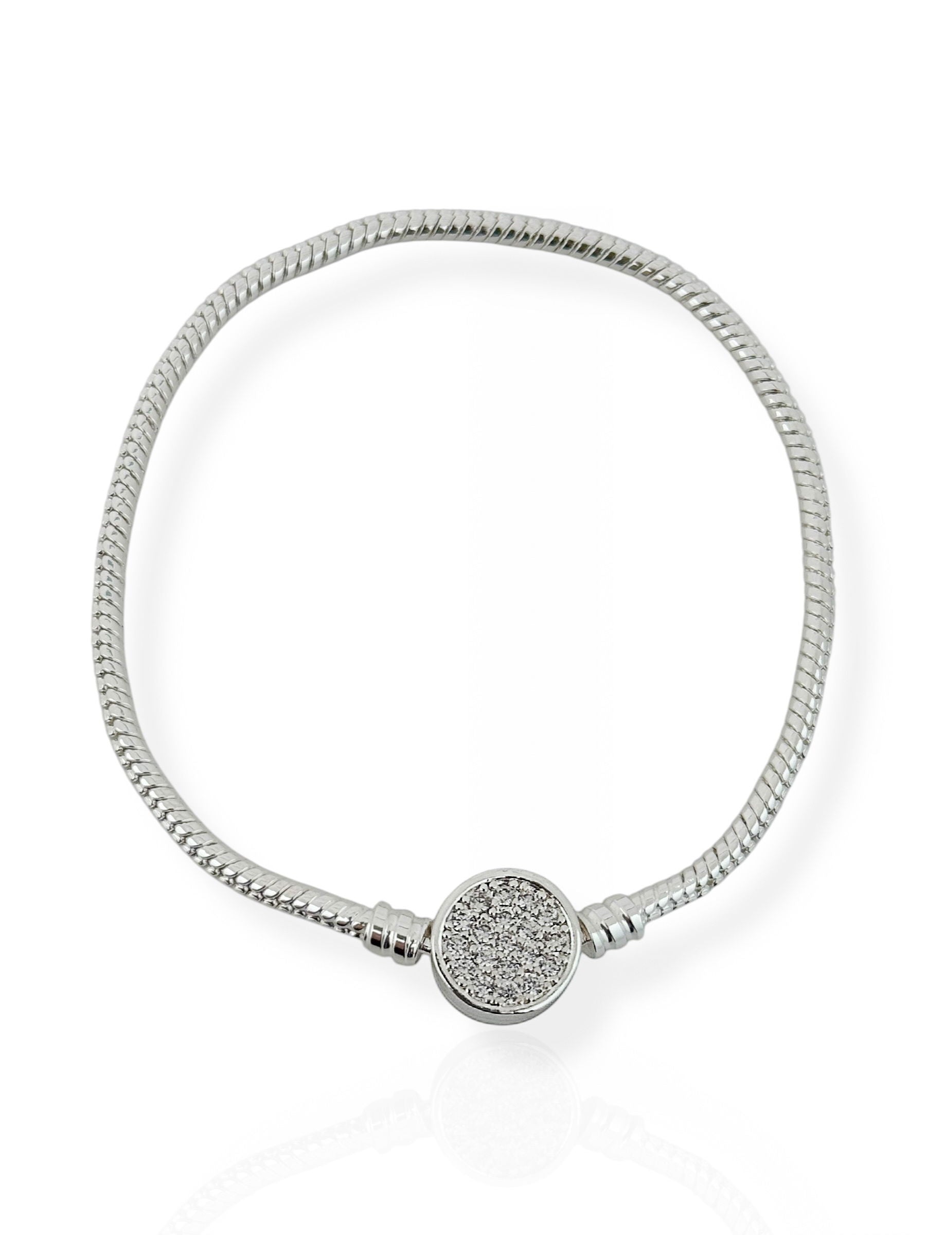 Pulseira Para Berloque Folheado a Prata Circulo Cravejado