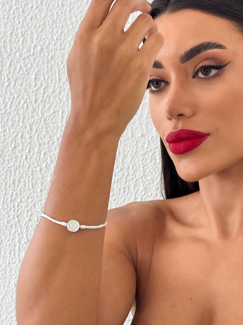 Pulseira Para Berloque Folheado a Prata Circulo Cravejado