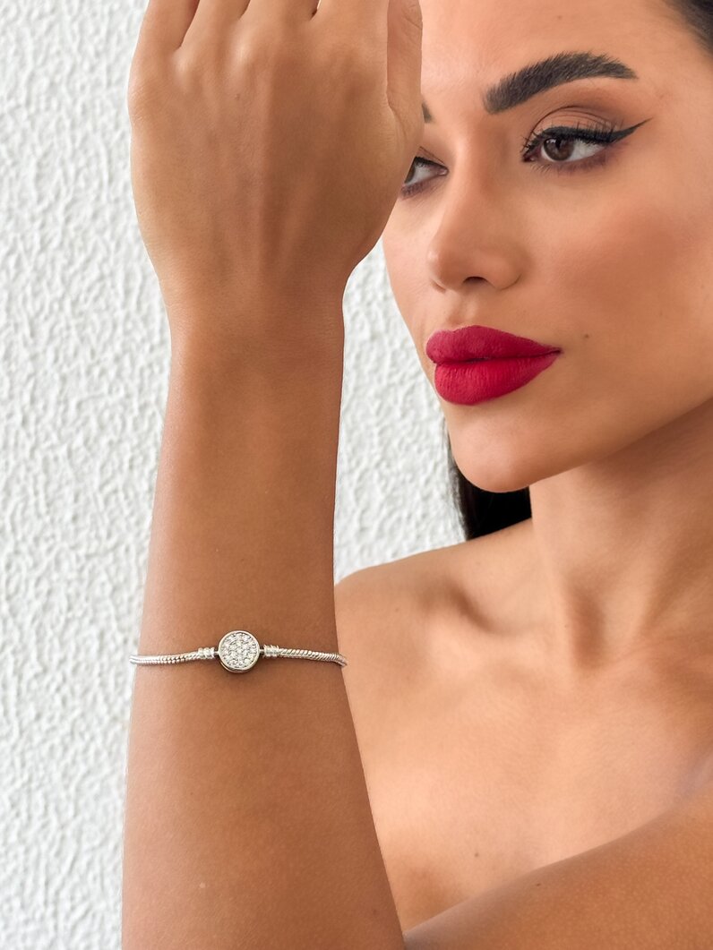 Pulseira Para Berloque Folheado a Prata Circulo Cravejado