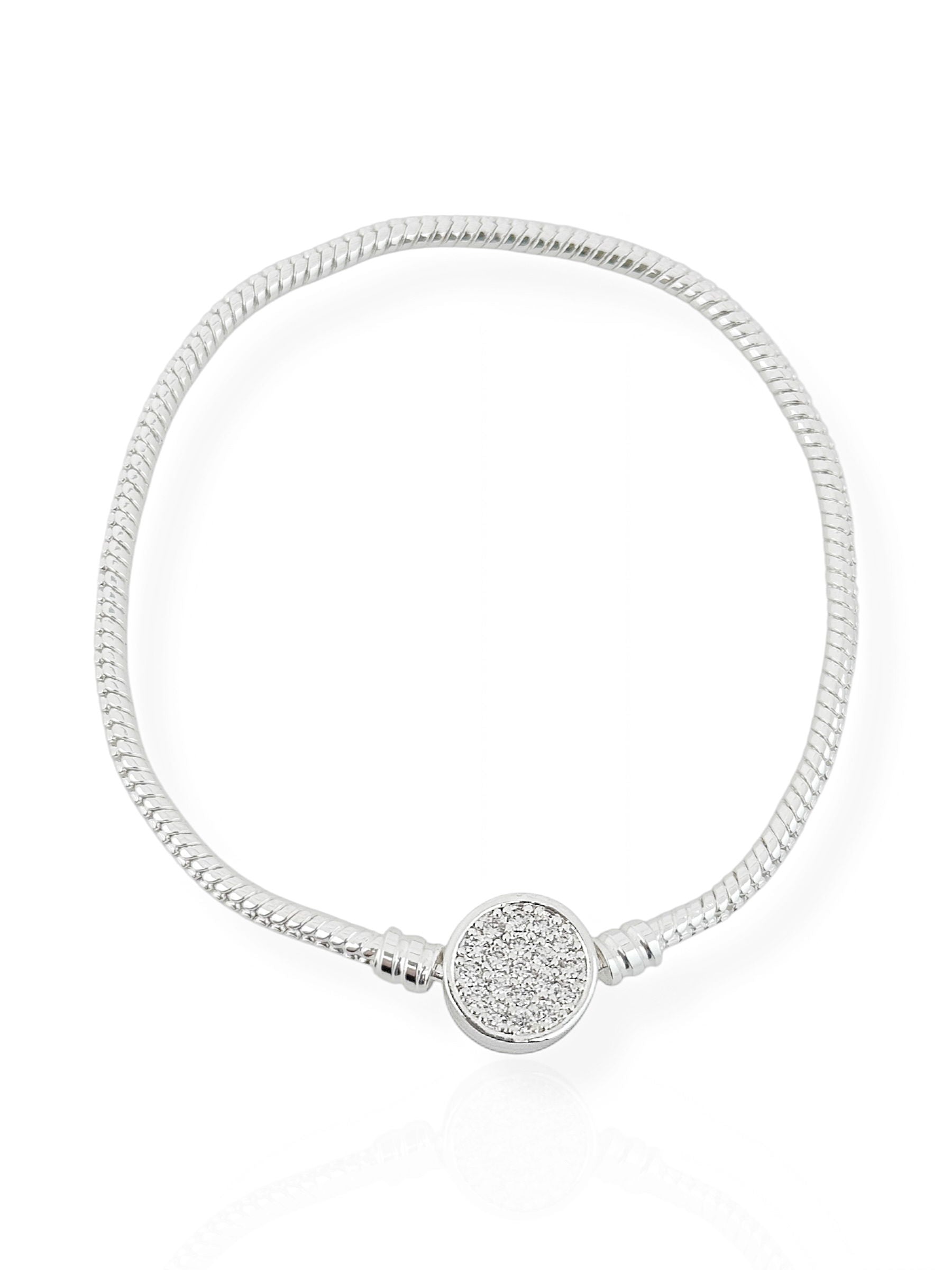 Pulseira Para Berloque Folheado a Prata Circulo Cravejado